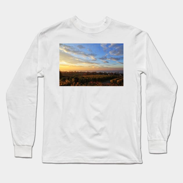 Sunrise over Grape Orchards and Immenstaad - Lake Constance Long Sleeve T-Shirt by holgermader